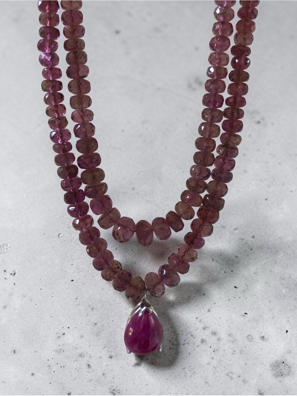 Elegant Pink Tourmaline and Ruby Teardrop Necklace